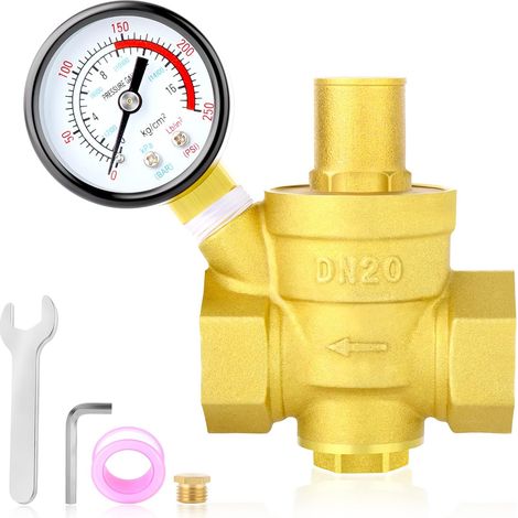 1 Vanne de régulation de pression, laiton, 3/4 pouce, DN20, avec manomètre 0-250 PSI, pour robinet(Q3 : Nouveaux produits pour le mois d'août)