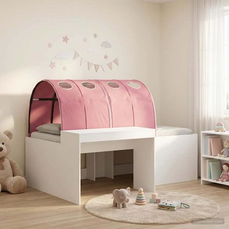 Lit enfant avec tunnel et bureau, 3 pièces, bois d’ingénierie, chêne artisanal et rose - PANGIVO (1/5)