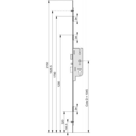 Ferco – Crémone 3 points réversible entraxe 70 mm carré 7 mm acier ferGUard – Longueur 2150 mm – 6331641101 (1/3)