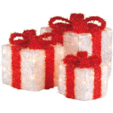 Light Up Christmas Gift Present Boxes - Under Tree Decorations - Red & White (1/5)