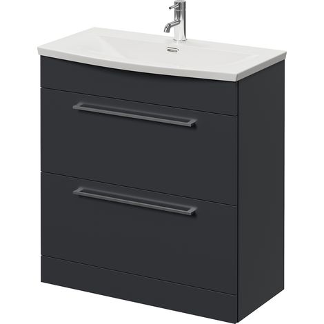 Napoli 390 Gloss Grey 800mm 2 Drawer Vanity Unit with Arc Basin - 800mm - Chrome 480mm Handle