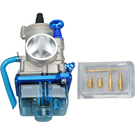 PWK 34-mm-Motorradvergaser mit transparentem blauem Sockel, Stahl/Kunststoff, für 250-350-cm³-Motoren