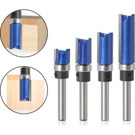 A set of four flush trimmer bits with bearings, 6 mm shank diameter, and working lengths of 11.9/20/25/38 mm respectively. (1/4)