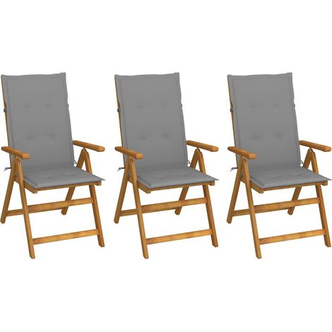 Lot de 3 Chaises de jardin pliables - Chaises d'extérieur pour terrasse/jardin avec coussins Bois d'acacia BV972451 - BonneVie (1/5)