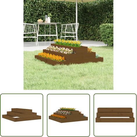 The Living Store Jardinière Marron miel 80x80x27 cm Bois massif de pin - Jardinier - Pots De Fleurs - Plante - Balcon - Terrasse (1/5)