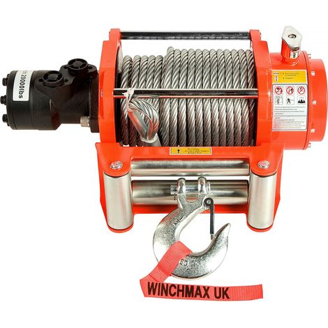 Hydraulik Winde 9072kg WINCHMAX Original Orange Winde. 25m x 14mm Stahl Seil. (1/5)