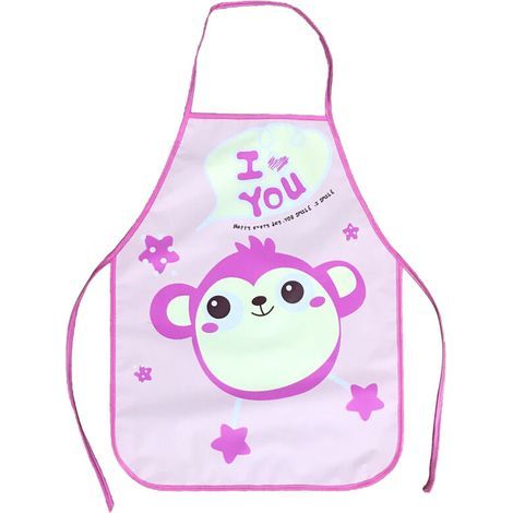Tablier Enfant Sans Manches Imperméable - Tablier de Cuisine et Peinture pour Enfants, Modèle Cartoon Rose (1/5)