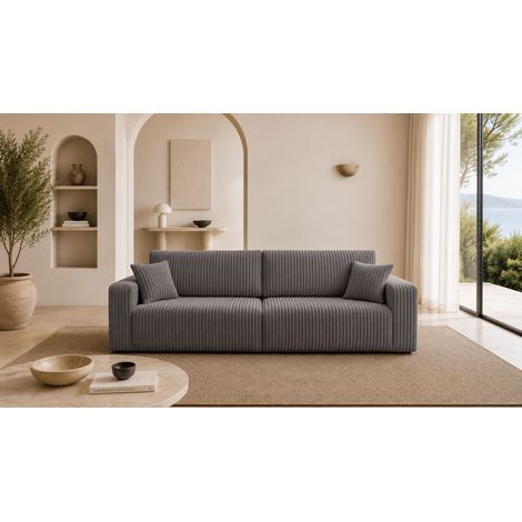 Divano angolare 3 posti convertibile in velluto a coste grigio SOFA MELO (1/5)