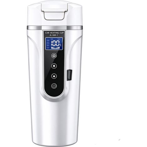 Bouilloire de voiture 500 ml, mug de voyage chauffant électrique 12V/24V avec écran LCD et contrôle de la température, convient pour voiture et camion (Blanc) (1/5)