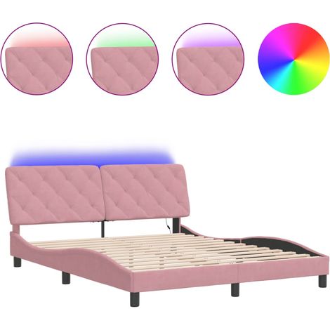 Lit double - lit simple - Cadre de lit avec LED rose 160x200 cm velours fr5280 - Maison La Vie (1/5)