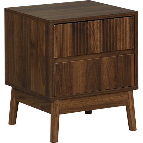 Grooved bedside table with wood effect, Linear, Dark wood colour, 40x39x48 cm (1/5)