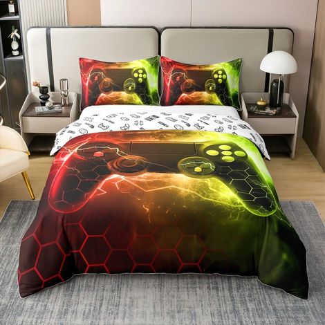 Joueurs Parure de Lit 140x200cm Gaming 100% Coton Sets de Housse de Couette pour Enfants Rouge Joueurs Housse de Couette Game Décoration Parure Housse de Couette Décoration - 140 x 200 cm + 1 taie d'o (1/5)
