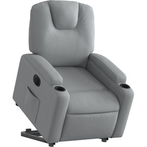 Poltrona relax TV con comodissima funzione di sollevamento elettrico in tessuto grigio chiaro DEC028319