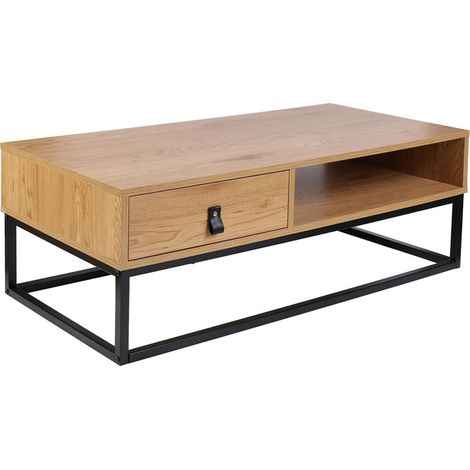 The Home Deco Factory – Table basse fixe en bois et métal – Style moderne marron et noir – 4 pieds design – Pour salon contemporain (1/5)
