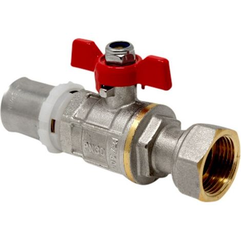 Robinet à boisseau sphérique multicouche PRESS avec écrou papillon rouge et écrou libre 3/4" pour plomberie