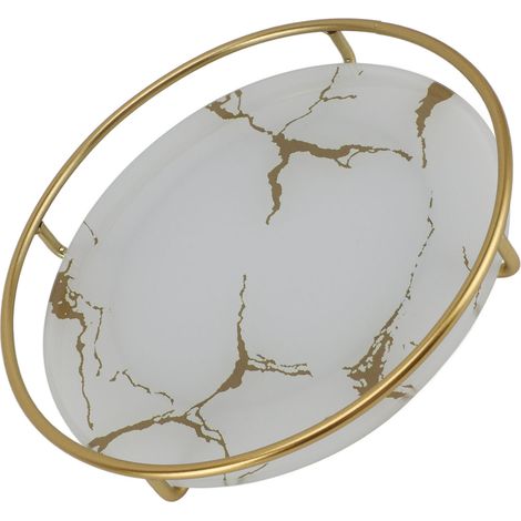 Plateau salle de bain antidérapant plateau vasque décoratif élégant organisateur lavabo pour cosmétiques bijoux blanc rond fer verre 21 x 3,5 cm 1 plateau 1 séparateur (1/5)