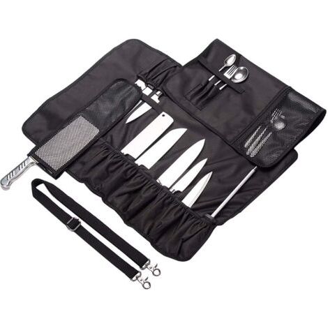 Sac à couteaux enroulable avec 17 compartiments pour couteaux, cuillères et fourchettes Sac à outils de rangement étanche pour couteaux DD14 pour les loisirs et le camping (1/4)
