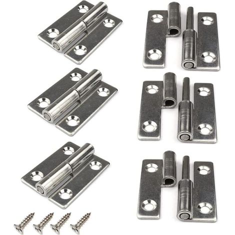 Set mit 6 abnehmbaren Türscharnieren aus Edelstahl 304 für Innen- und Außentüren, 3,8 cm (1/5)