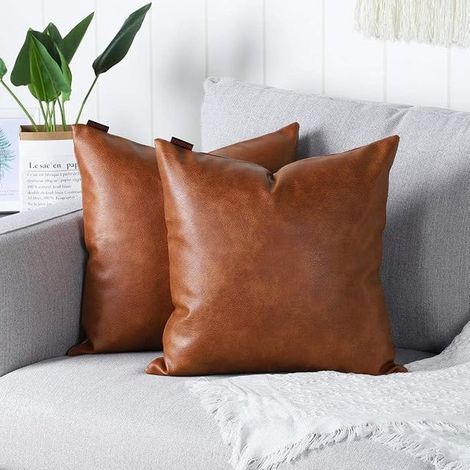 Decorative faux leather cushion covers, pillowcases for sofa, living room, balcony, garden, 45x45cm, brown (1/4)