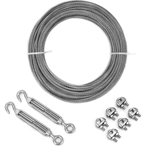 20 m 304 Stainless Steel Cable, 3 mm Steel Cable Hanging Kit with M5 Tensioner, for Fences, Laundry Ropes (1/5)
