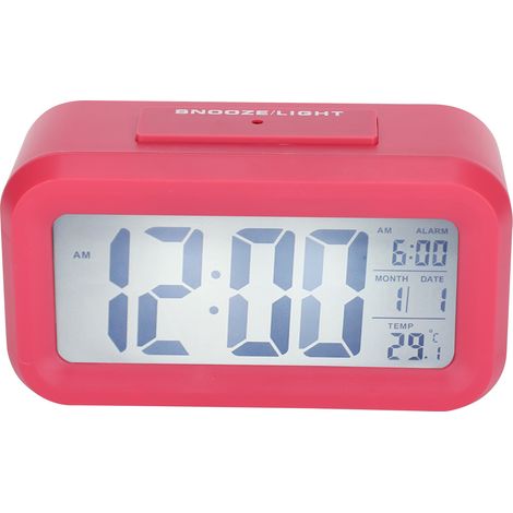Horloge électronique LCD, grand écran, silencieuse, affichage intelligent de l'heure et de la température, réveil GHY-501 Rose (1/5)