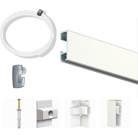 Pack Eco 10 mètres de cimaise Click Rail couleur Blanc laqué (RAL9010) - Solution suspension cadres et tableaux (1/5)