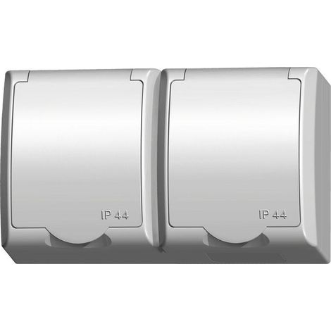 Prise double + terre clapet couleur blanc en saillie étanche IP44 Ospel Fala