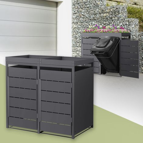 ML-Design 2x Cobertizos para Ocultar Cubos de Basura 240L Antracita 132x80x124cm Caseta de Acero para Jardín Exterior Contenedor Resistente Caja con Techo de Plantación y Puerta Resistente a la Intemp (1/5)