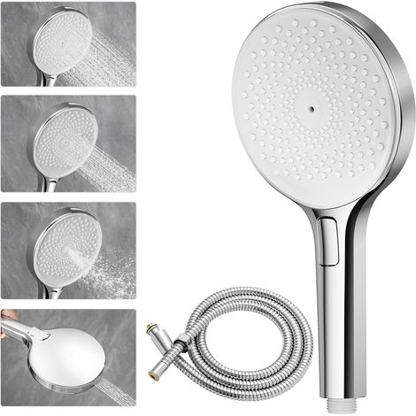 Auralum Max Pommeau de douche rond 4 en 1 en ABS avec flexible en acier inoxydable, douchette à main 4 modes de pulvérisation – Une expérience de douche innovante (1/5)