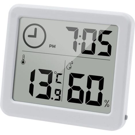 Digitales Thermometer/Hygrometer mit großem 3,2-Zoll-LCD-Bildschirm, Überwachung von Raumtemperatur und Luftfeuchtigkeit, Anzeige von Luftfeuchtigkeit und Temperatur sowie Uhr (Weiß) (1/5)