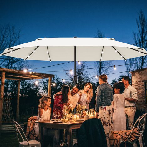 Sombrilla de jardín LED doble con manivela 440x256cm grande blanco metal para terraza y jardín (Sin base)