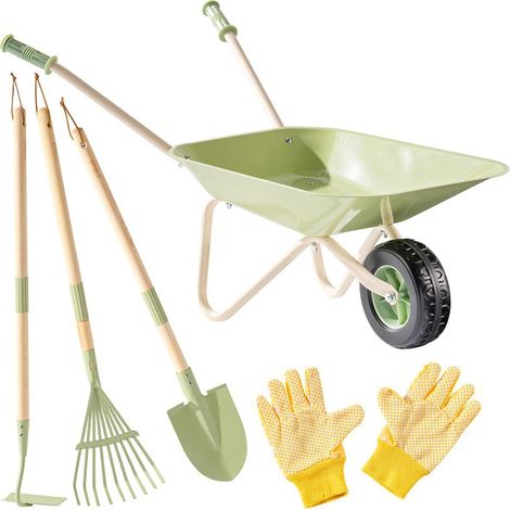 Ensemble outils jardinage râteau, pelle, truelle, de 5 pour enfants comprenant un une fourche et (1/4)