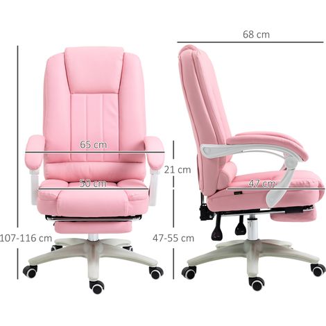 Chaise de bureau avec repose-pieds, dossier réglable, hauteur réglable, 5 roulettes, rose et blanc (1/5)