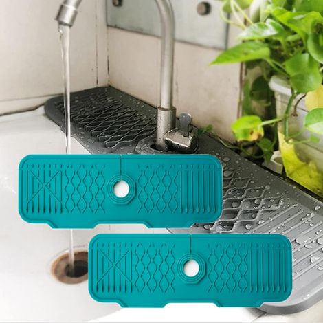 2 X Tapis de Drainage en Silicone pour Robinet – 43cm Pente Anti-Éclaboussures – Garde l'Évier Sec (Cuisine & Salle de Bain) – Facile à Nettoyer (1/5)