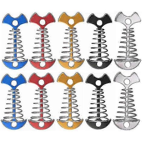 Lot de 10 piquets de tente réglables à ressort pour plancher de bois, avec boucle, pour auvent extérieur, terrasse et autres supports de fixation - Yvan (1/5)