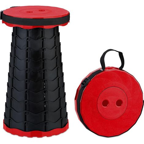 1 tabouret télescopique noir et rouge (252540cm), réglable, avec bretelles et assise rétractable (1/5)