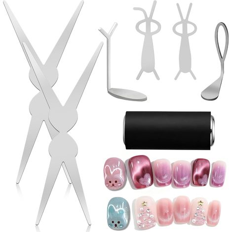 Set di 7 magneti a forma di occhio di gatto per smalto gel, kit professionale per nail art con magnete cilindrico, magnete a forma di O, 2 forbicine francesi, magneti a forma di cuore e 2 a forma di c (1/5)