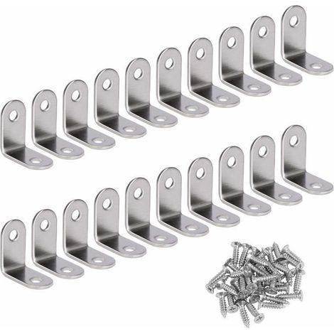 Équerres d'angle inox 30x30x16 mm - Lot 20 + 40 vis, supports en L (1/5)