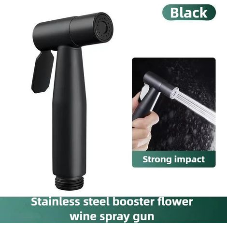 (Noir - 1 pièce) Robinet de salle de bain en acier inoxydable avec douchette, douchette de bidet à main, finition brossée. (1/5)
