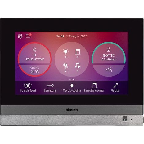 Bticino – Écran tactile 7 pouces HOMETOUCH – Interphone MyHOMEUp – Alimentation 230V – Finition alu – Vision nocturne (1/6)