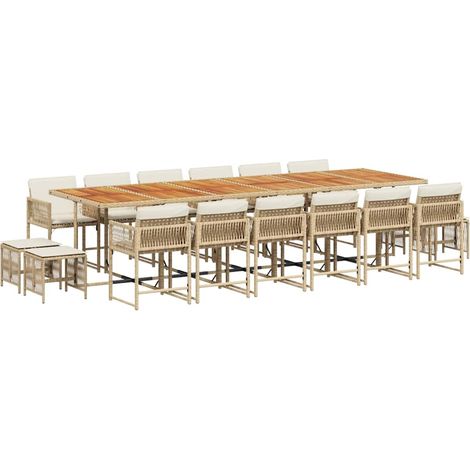 Maison Exclusive - 17-tlg. Garten-Essgruppe mit Kissen Beige Poly (1/5)