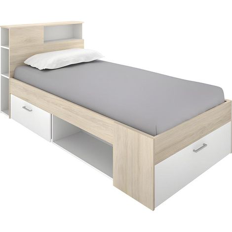 DEKIT LANKA - CAMA COMPACTA DE 90X190 CON CAJONES - NATURAL / BLANCO - 96 x 99 x 218 (1/5)