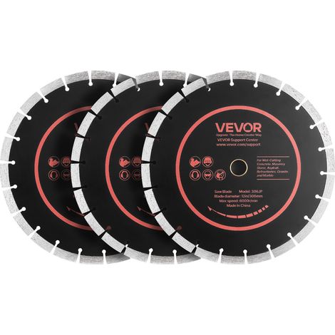 Disque Diamant 306 mm Lot de 3, Disque à Tronçonner pour Scie à Béton, Brique, Pierre, Granit et Maçonnerie, Alésage de 25,4 mm, Segments Diamantés, Noyau en Acier 65Mn, Coupe à Sec et Humide (1/5)