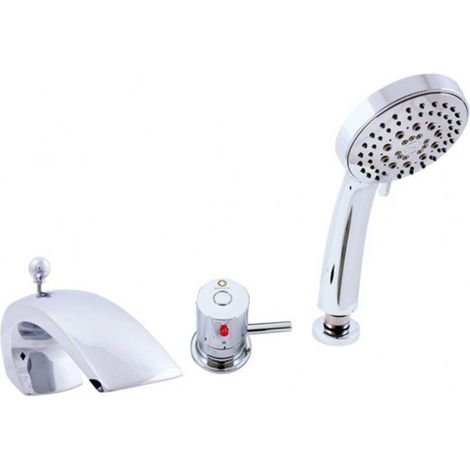Mitigeur baignoire thermostatique avec cascade 3 trous en laiton chromé (1/5)
