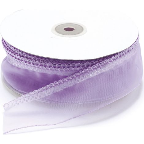 Ruban en organza lilas glycine avec fil tirant pour nœud facile, 38 mm x 50 m