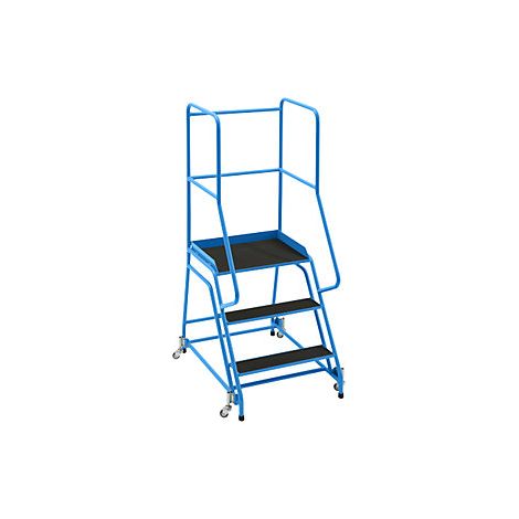 Escalera con tarima  rodante  plataforma y peldaños de goma