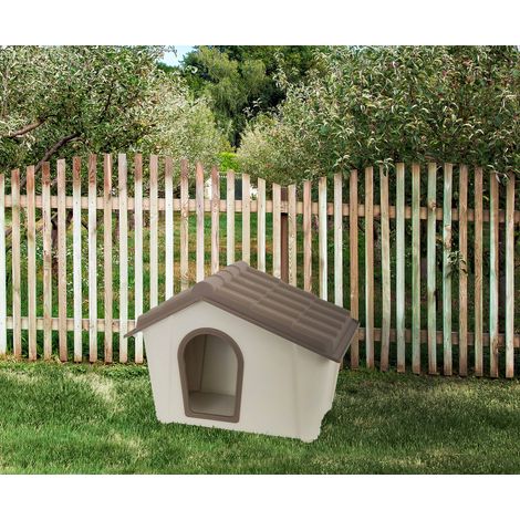 Dmora Perrera de polipropileno exterior o interior, cabaña de perros o gatos, 100% Made in Italy, 58x40h42 cm, color beige, con embalaje reforzado (1/3)