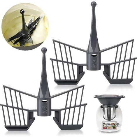 Replacement whisks for food processors – Set of 2 black pieces compatible with TM5, TM6 and TM31 – Stainless steel