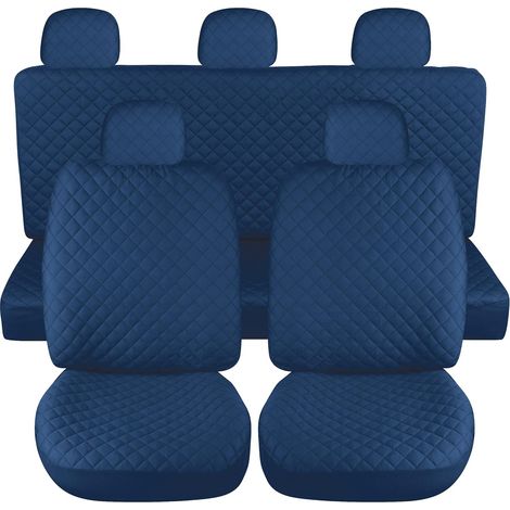 Lupex shop - Coprisedili per auto universali mod. A21, tessuto poliestere trapuntato, anteriore e posteriore, colore - Blu Scuro
