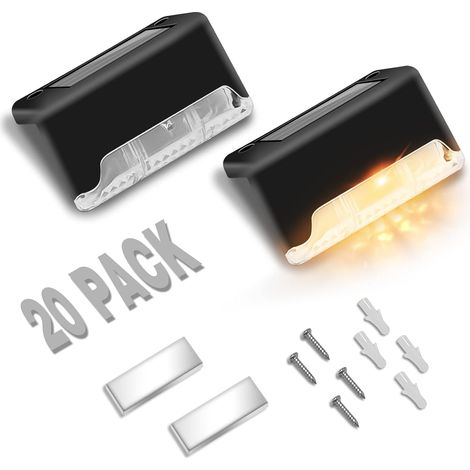 Lot de 20 lampe solaire exterieur lumières solaires extérieures éclairage pour jardin terrasse chemins clôture escalier balcon decoration, étanches, blanc chaud (1/5)